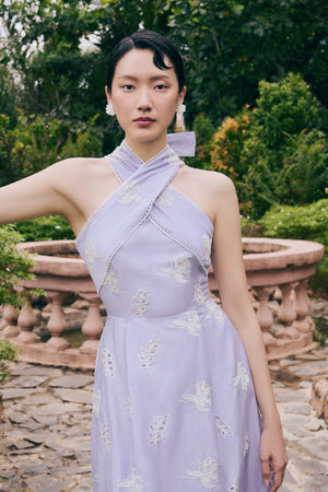 Rhea Halter Dress - Lilac Embroidery (BACKORDER)