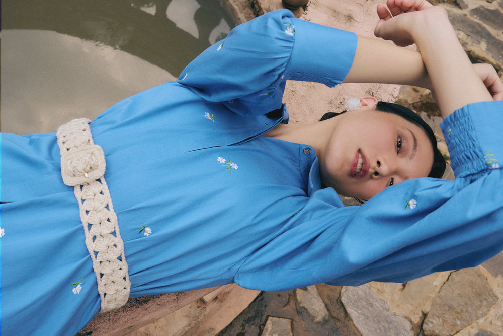 Forget-Me-Not Embroidered Shirt Dress