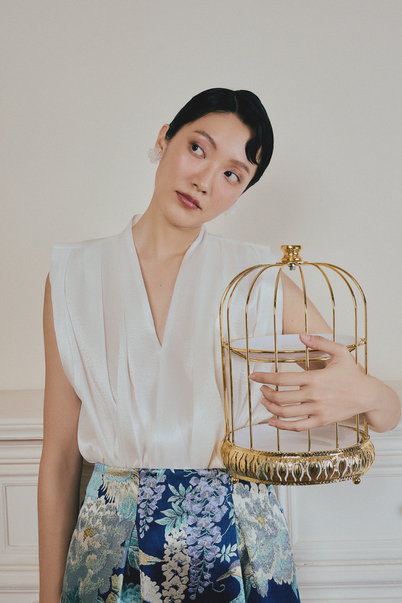 Crystal Pleated V-Neck Top