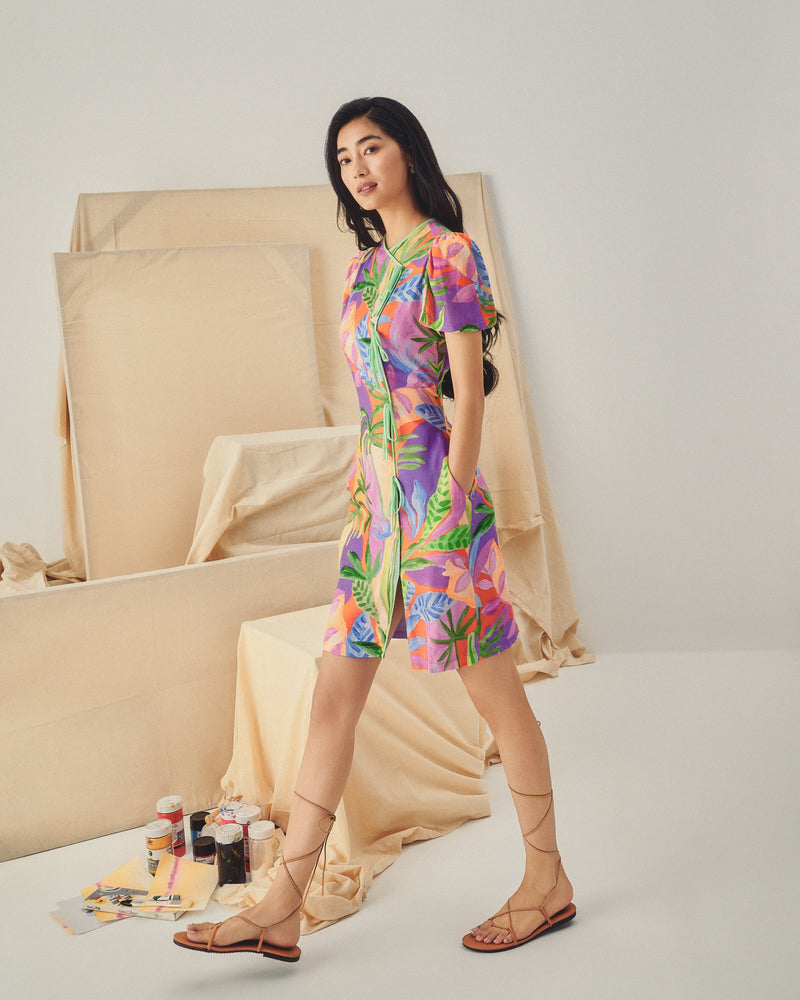 Theia Tie Shift Cheongsam - Abstract Multi Colour