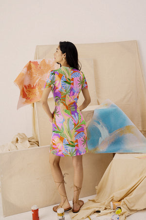 Theia Tie Shift Cheongsam - Abstract Multi Colour