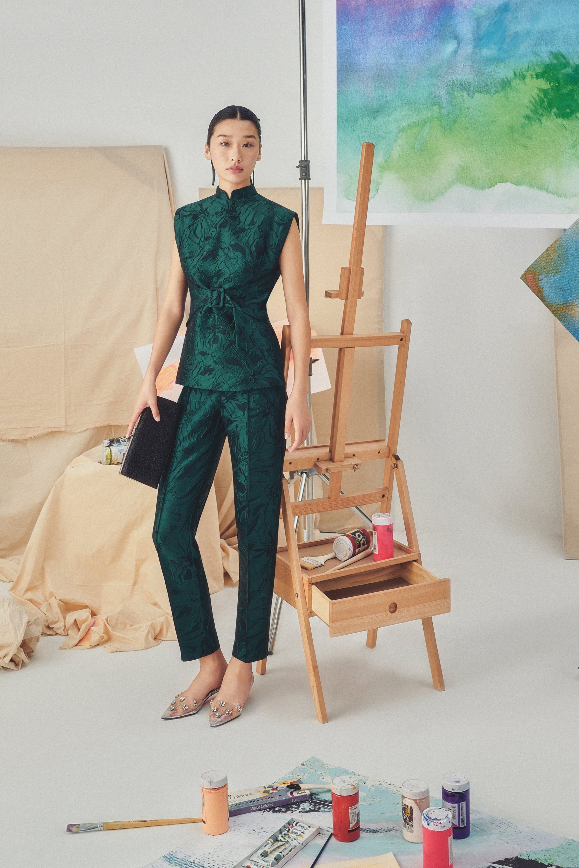 Electra Jacquard Pants Set - Sapphire/Emerald (BACKORDER)