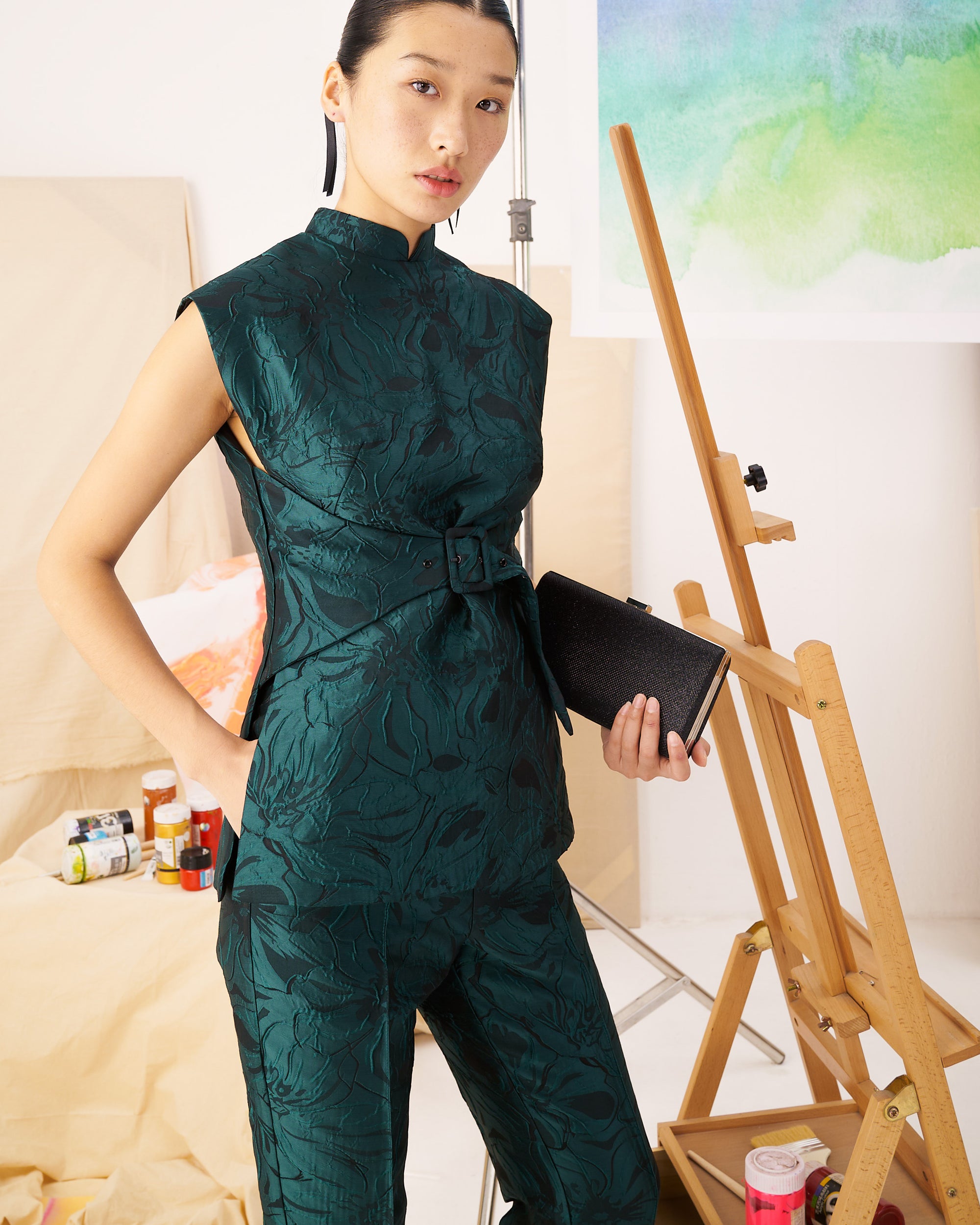 Electra Jacquard Pants Set - Sapphire/Emerald (BACKORDER)