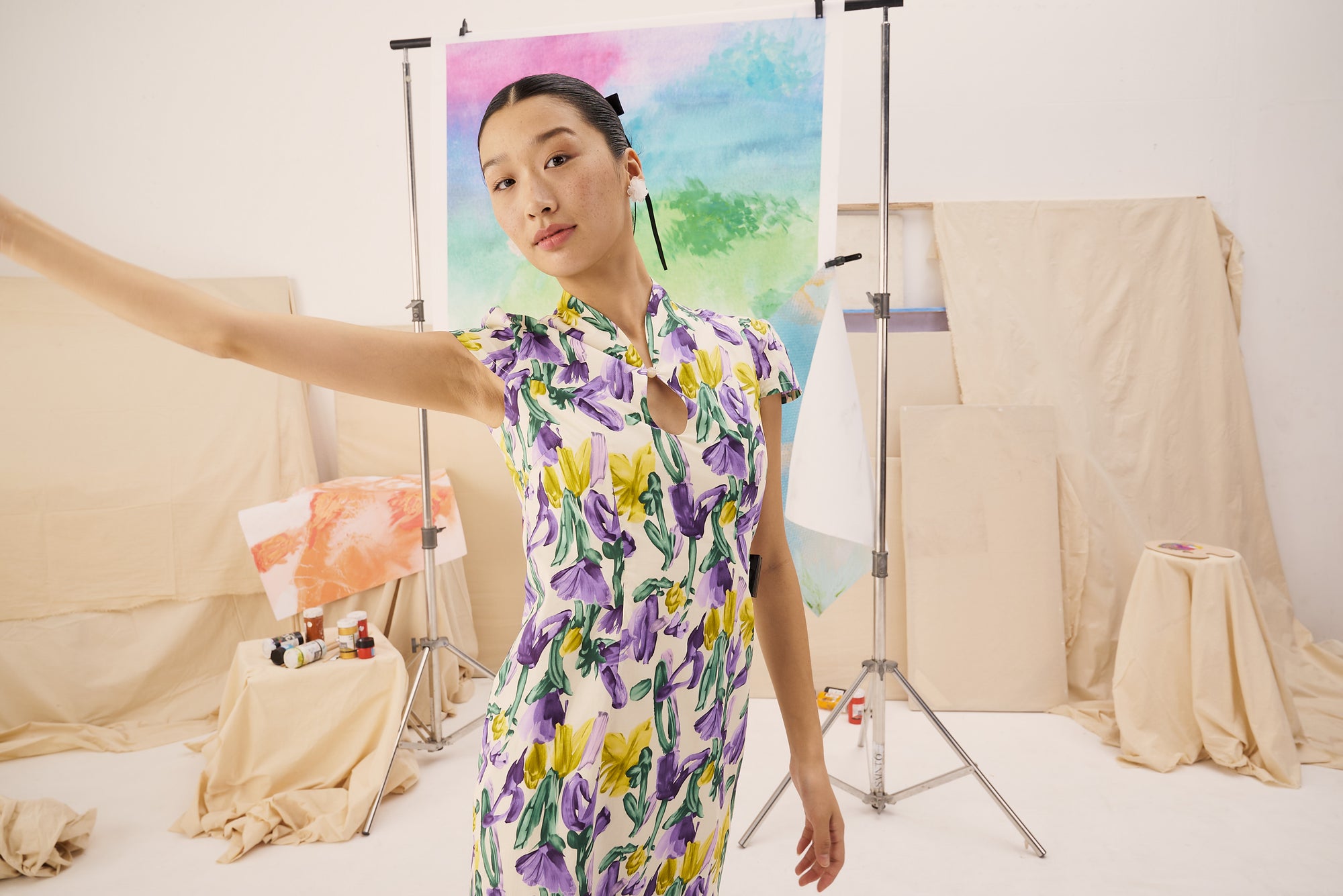 Violette Midi Cheongsam - Tulip Blooms