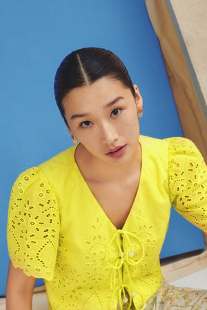 Nadine Eyelet Top - Yellow Lace (Pre-order)