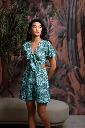 Rory Tie-Front Playsuit - Tropical Haven