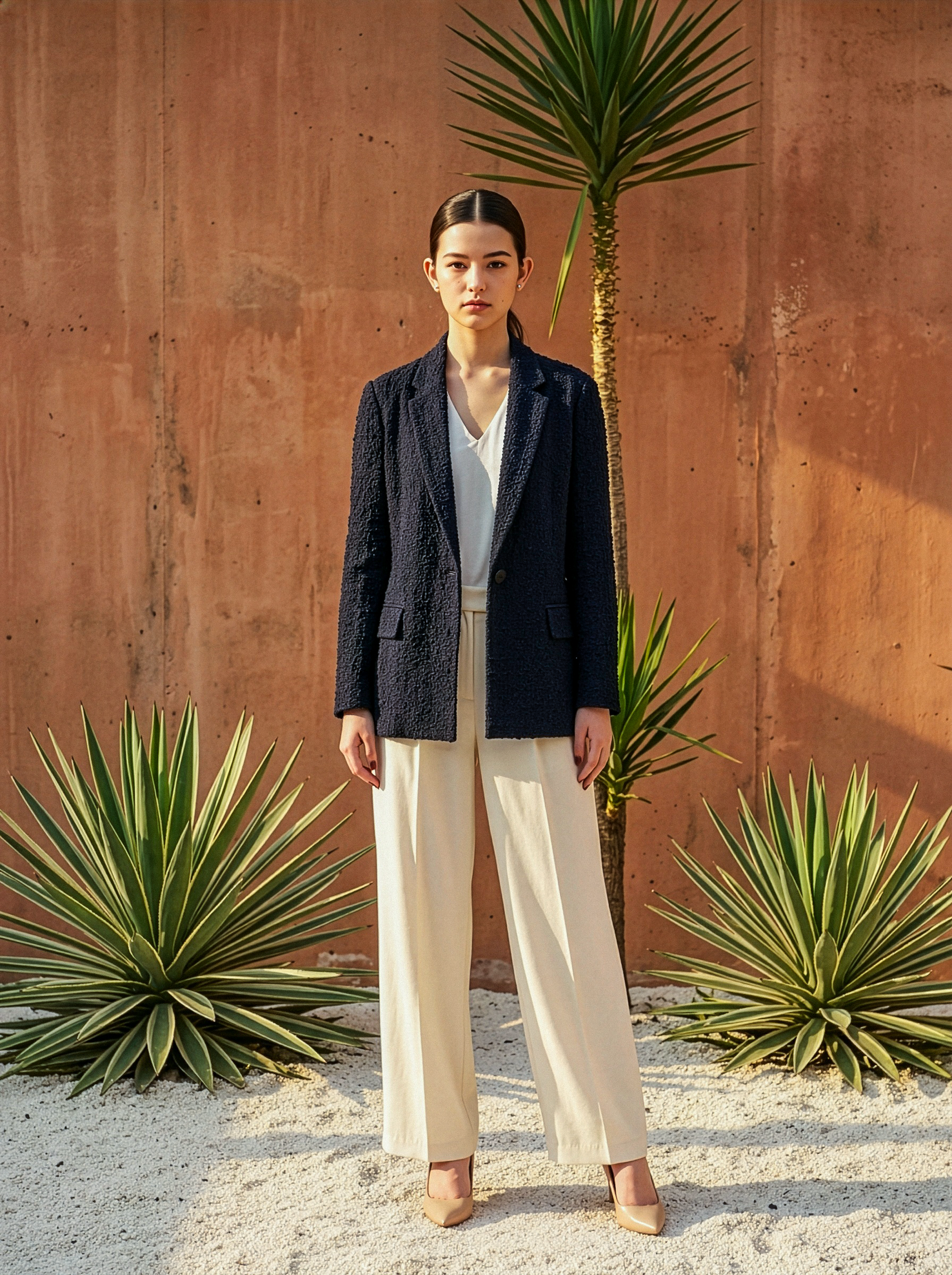 Duxton Silk Blazer - Navy / Brown