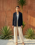 Duxton Silk Blazer - Navy / Brown