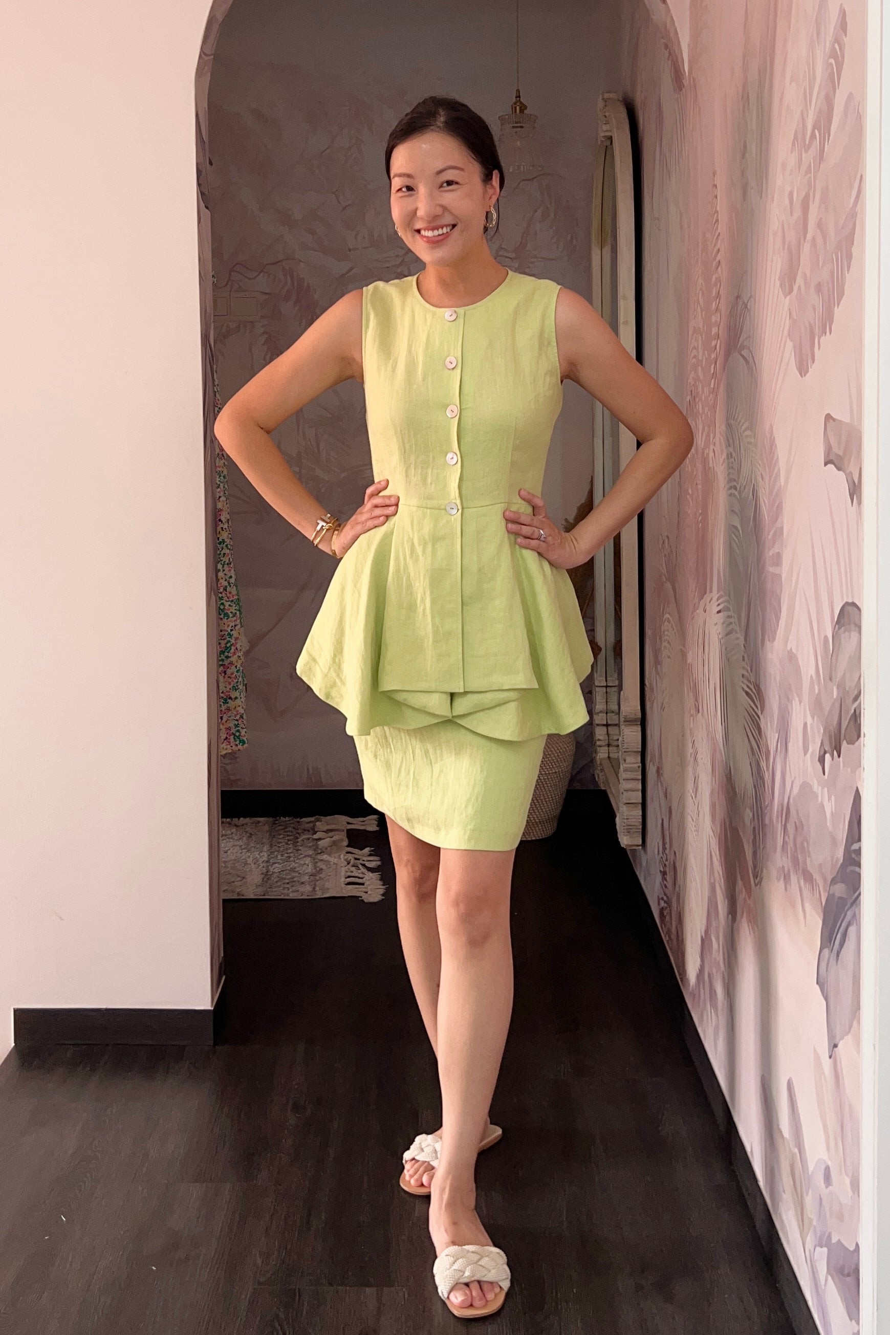 Ellen Peplum Skirt Set - Blush Gingham / Green Floral