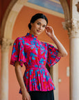 Evelyn Pleated Top - Fuchsia Cornflower