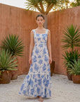 Limoncello Linen Maxi Dress - Lemons / Blue Floral