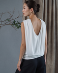 Kumi Low Back Jersey Top - Black / White