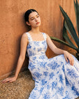 Limoncello Linen Maxi Dress - Lemons / Blue Floral
