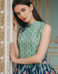 Tuileries Peplum Cheongsam Top - Navy Tulips / French Florals
