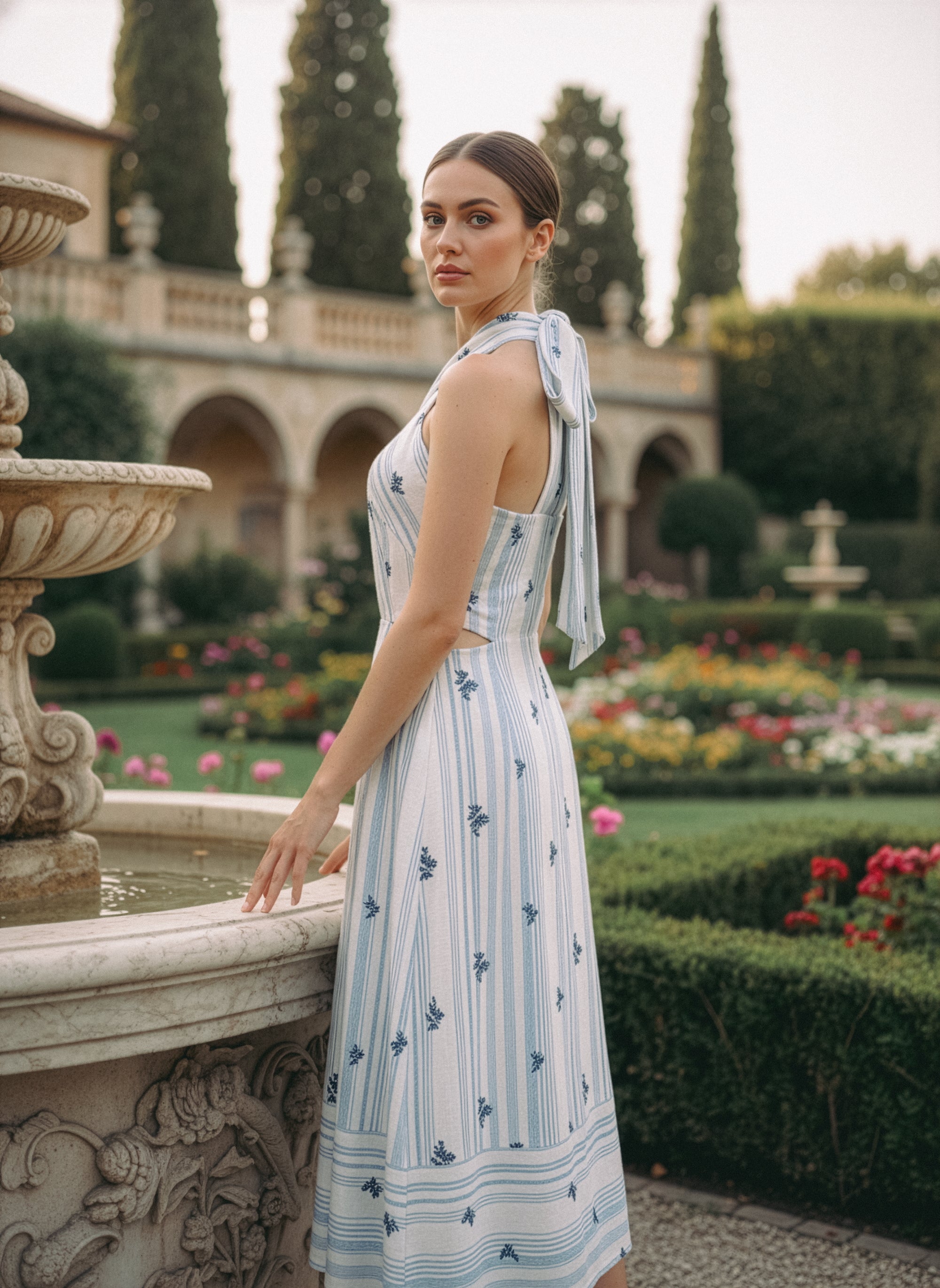 Rhea Convertible Dress - Striped Bloom - Red / Blue