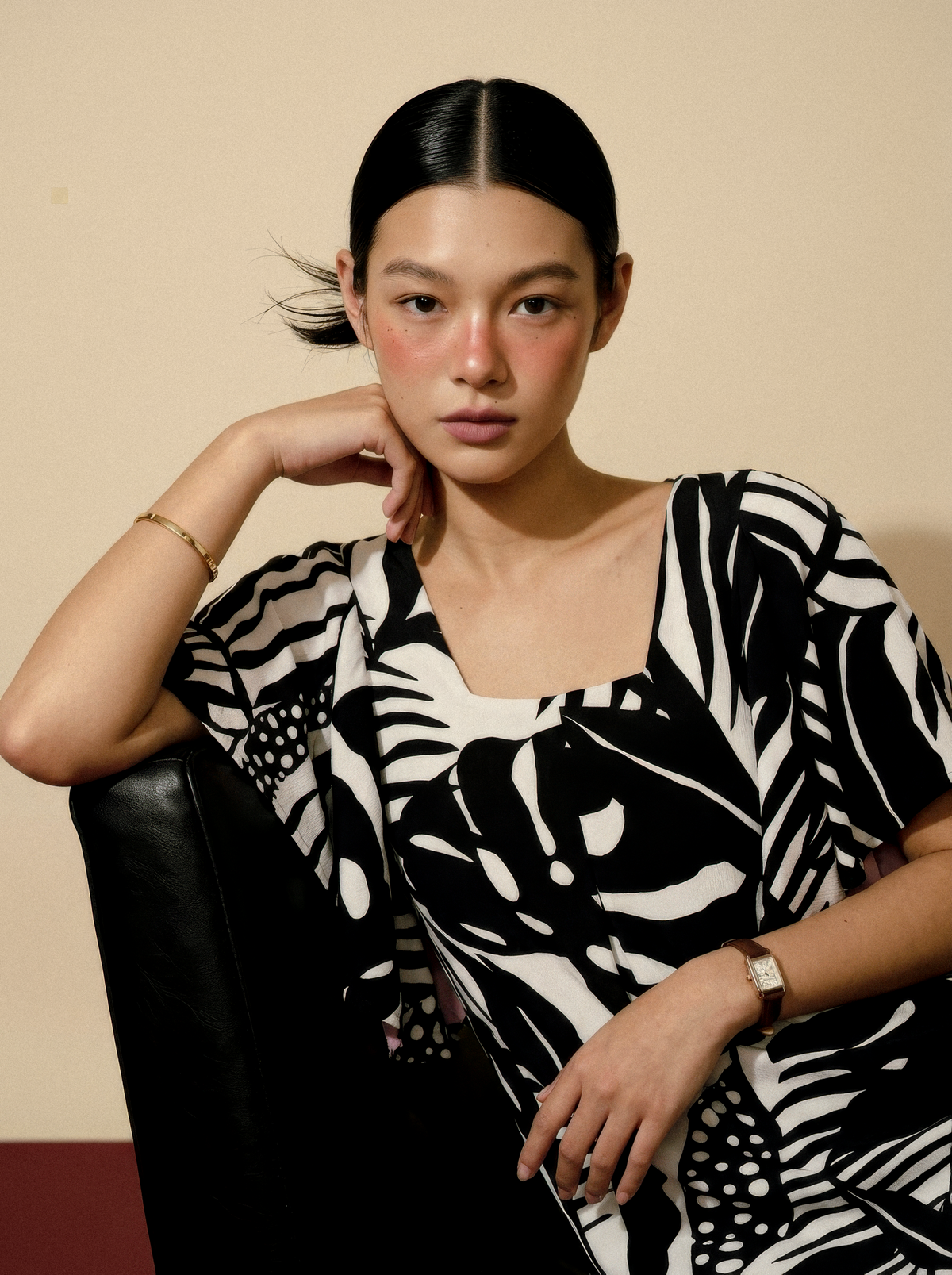 Carmela Flutter Sleeves Dress - Jacquard Blue / Black &amp; White