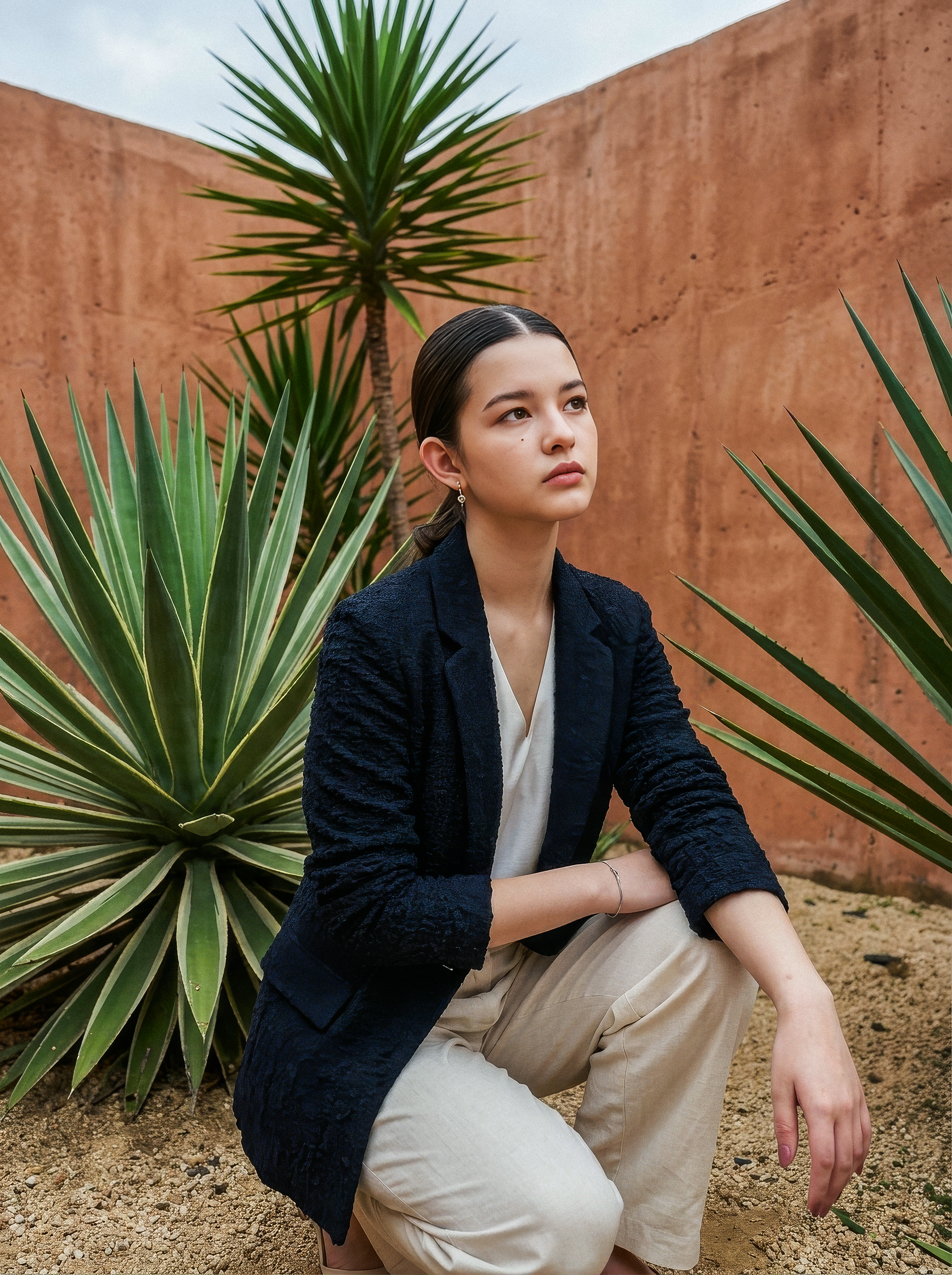 Duxton Silk Blazer - Navy / Brown