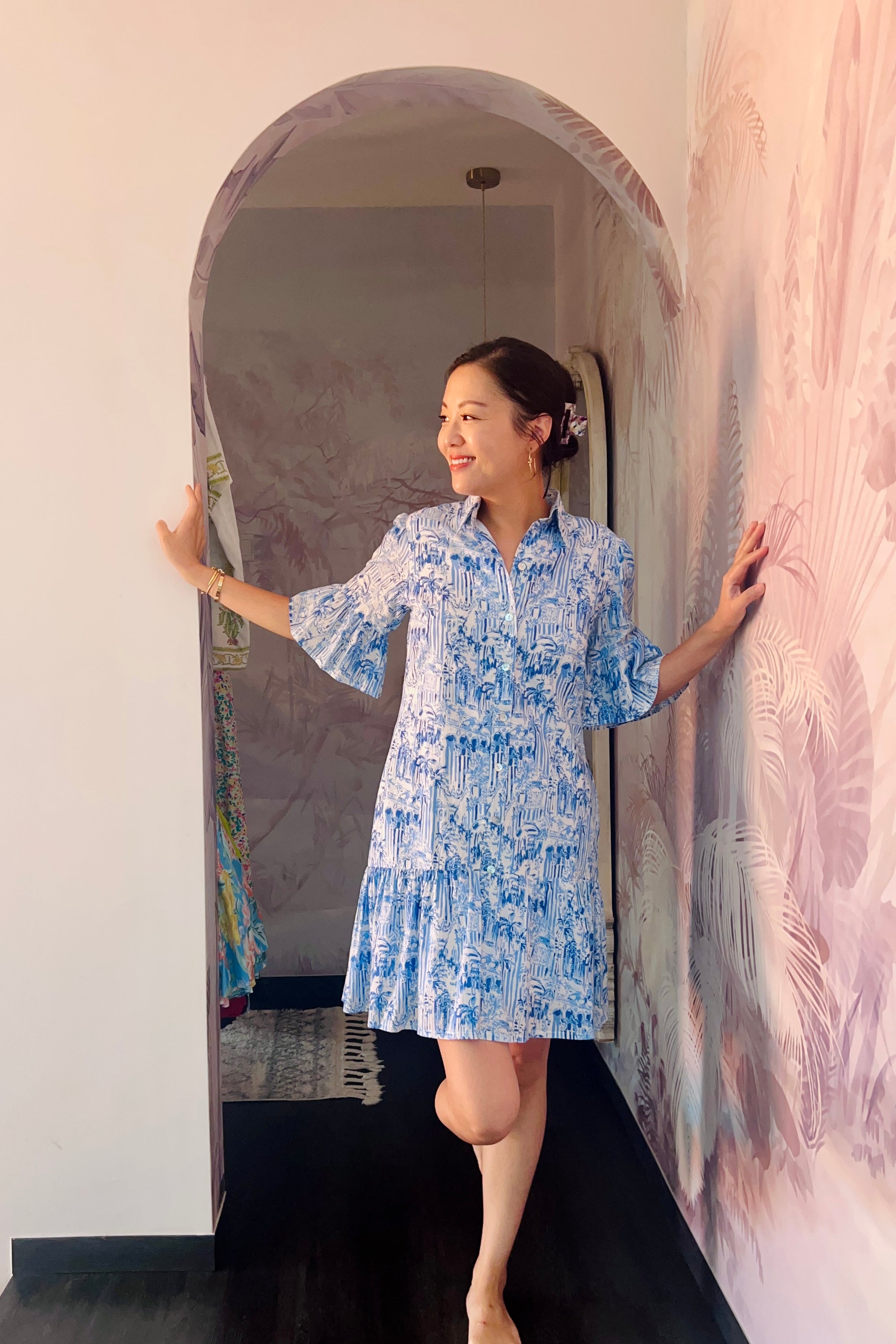 Colette Shirt Dress - Fuchsia Jungle / Watercolour Blues