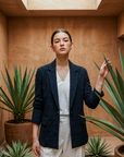 Duxton Silk Blazer - Navy / Brown