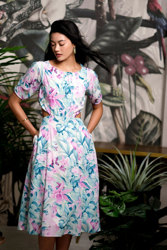 Twylla Double Twisted Flare Dress - Purple Orchids