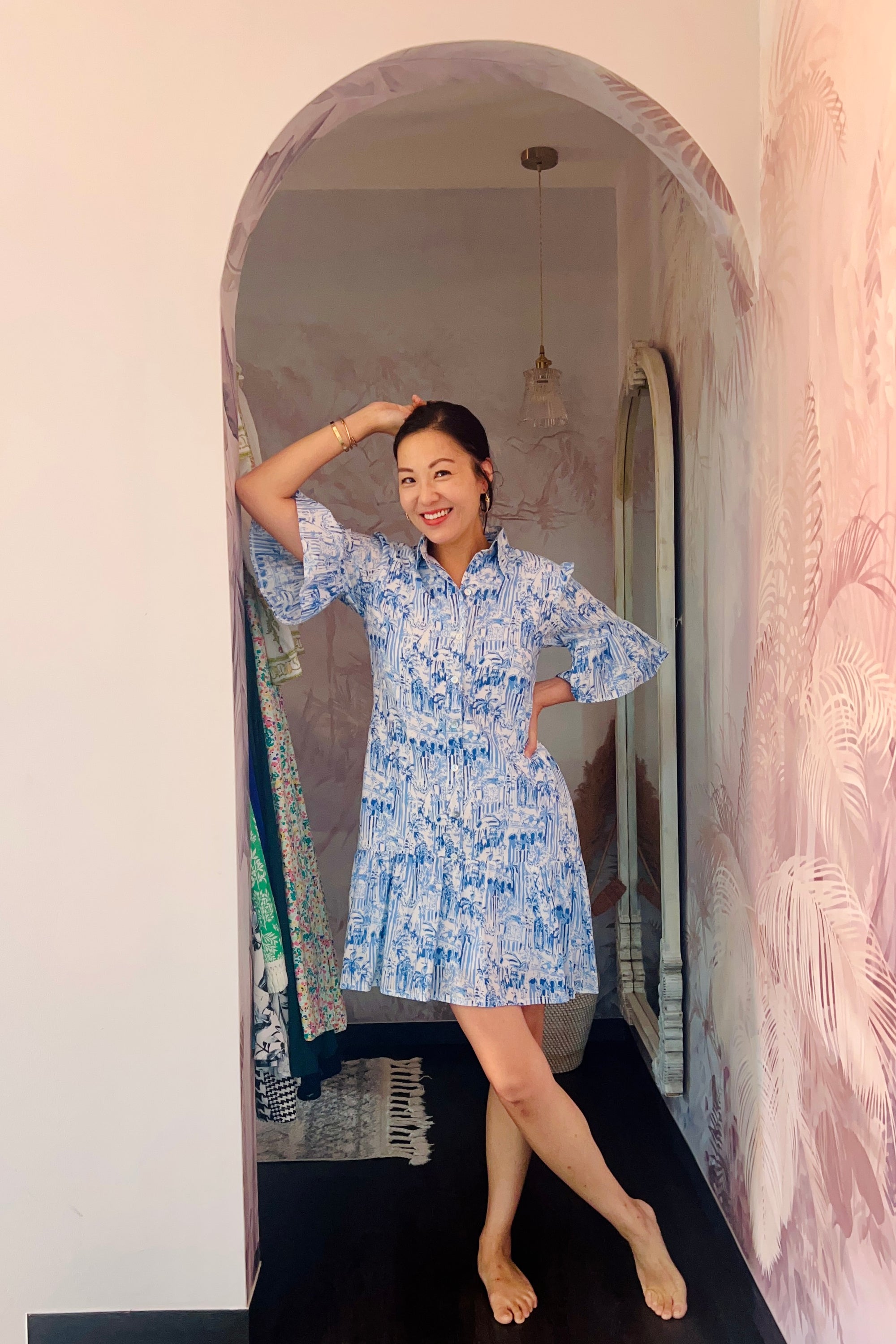Colette Shirt Dress - Fuchsia Jungle / Watercolour Blues