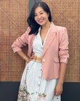 Nola Tailored Blazer - Blush Pink / White / Navy