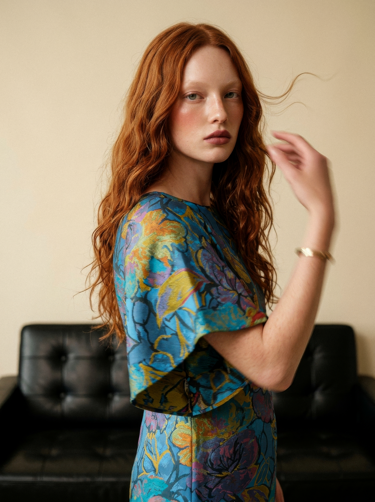 Carmela Flutter Sleeves Dress - Jacquard Blue / Black &amp; White