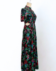 Gigi Pleated Maxi Cheongsam - Moonlit Floral