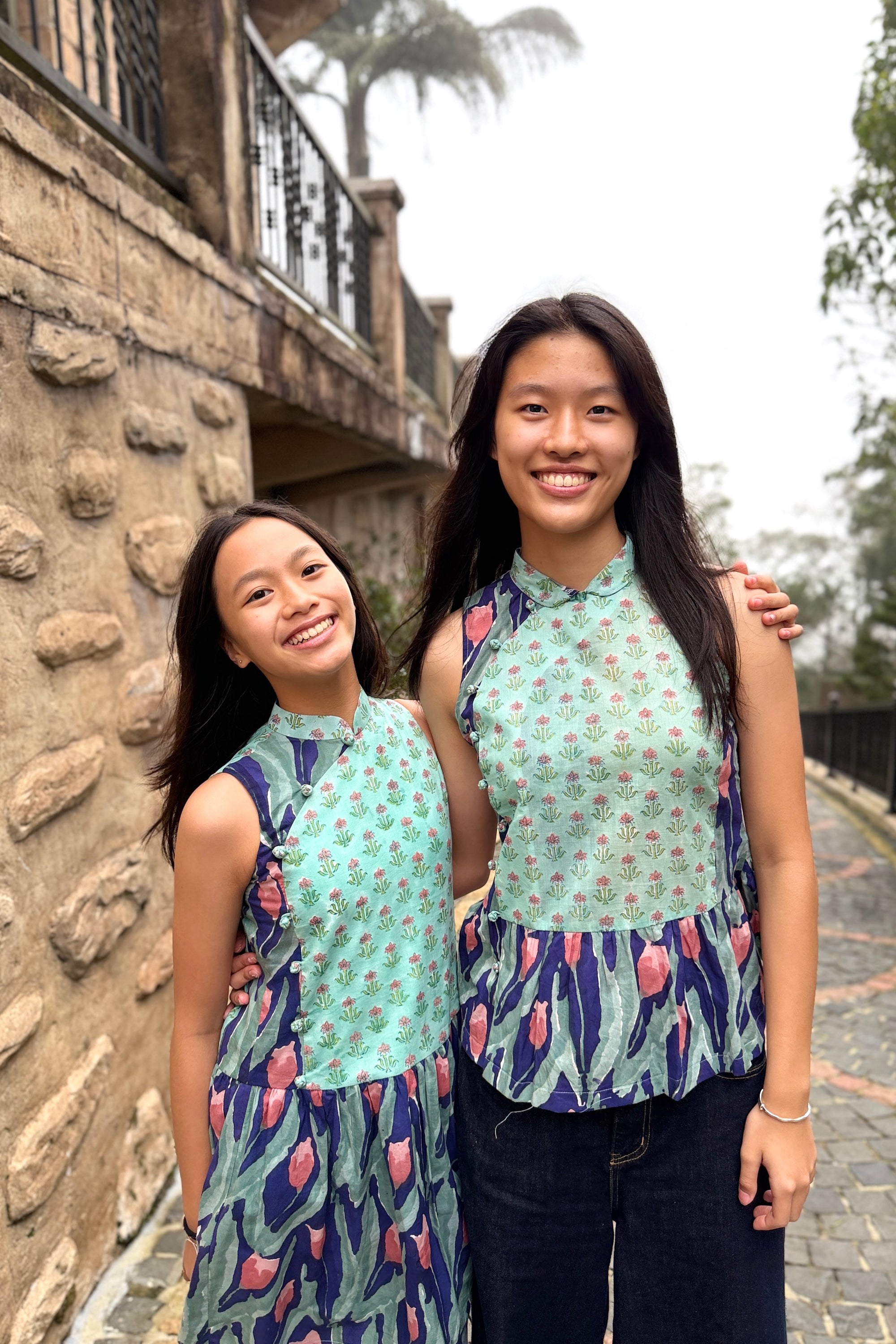 Lil' Tuileries Cheongsam - Navy Tulips / French Florals