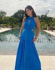 Giselle Pleated Halter Cheongsam - Jade Paisley / Ocean Blue