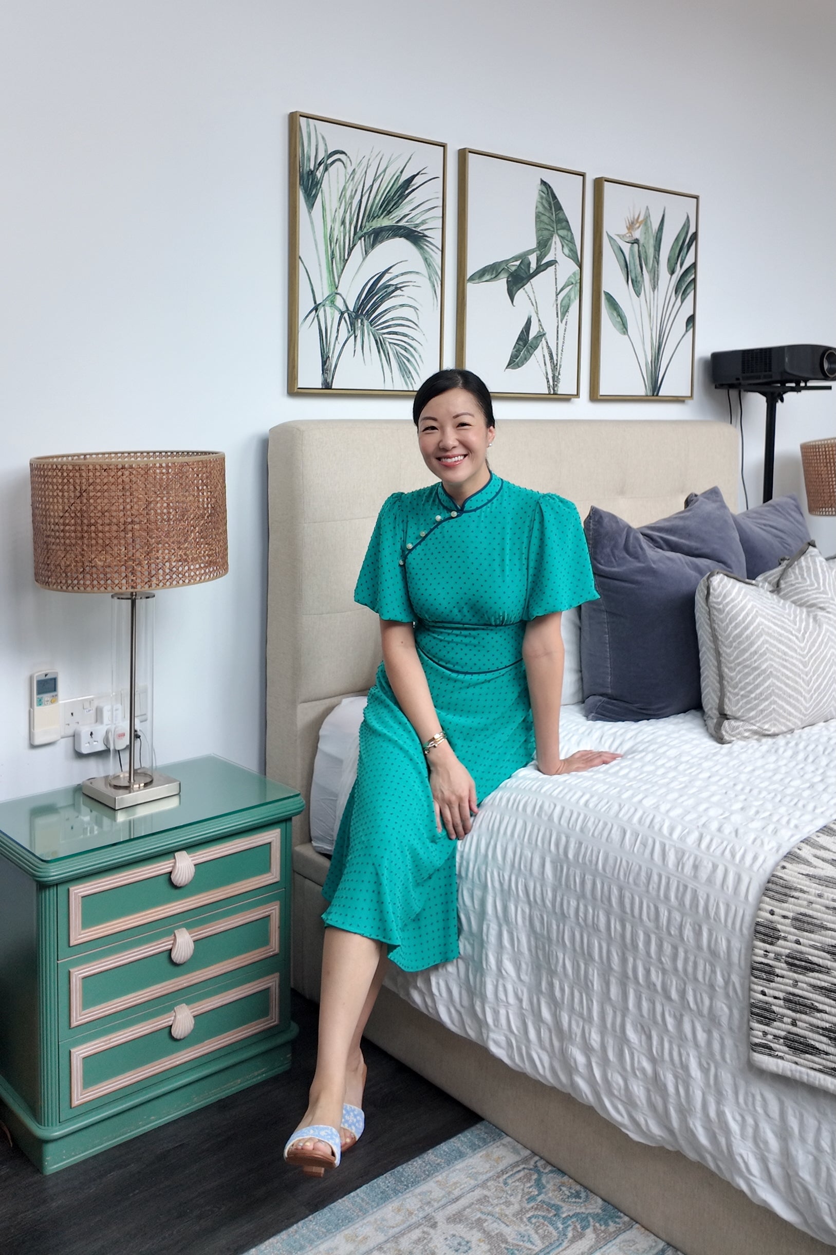 Jayne Retro Cheongsam - Black Floral/ Teal