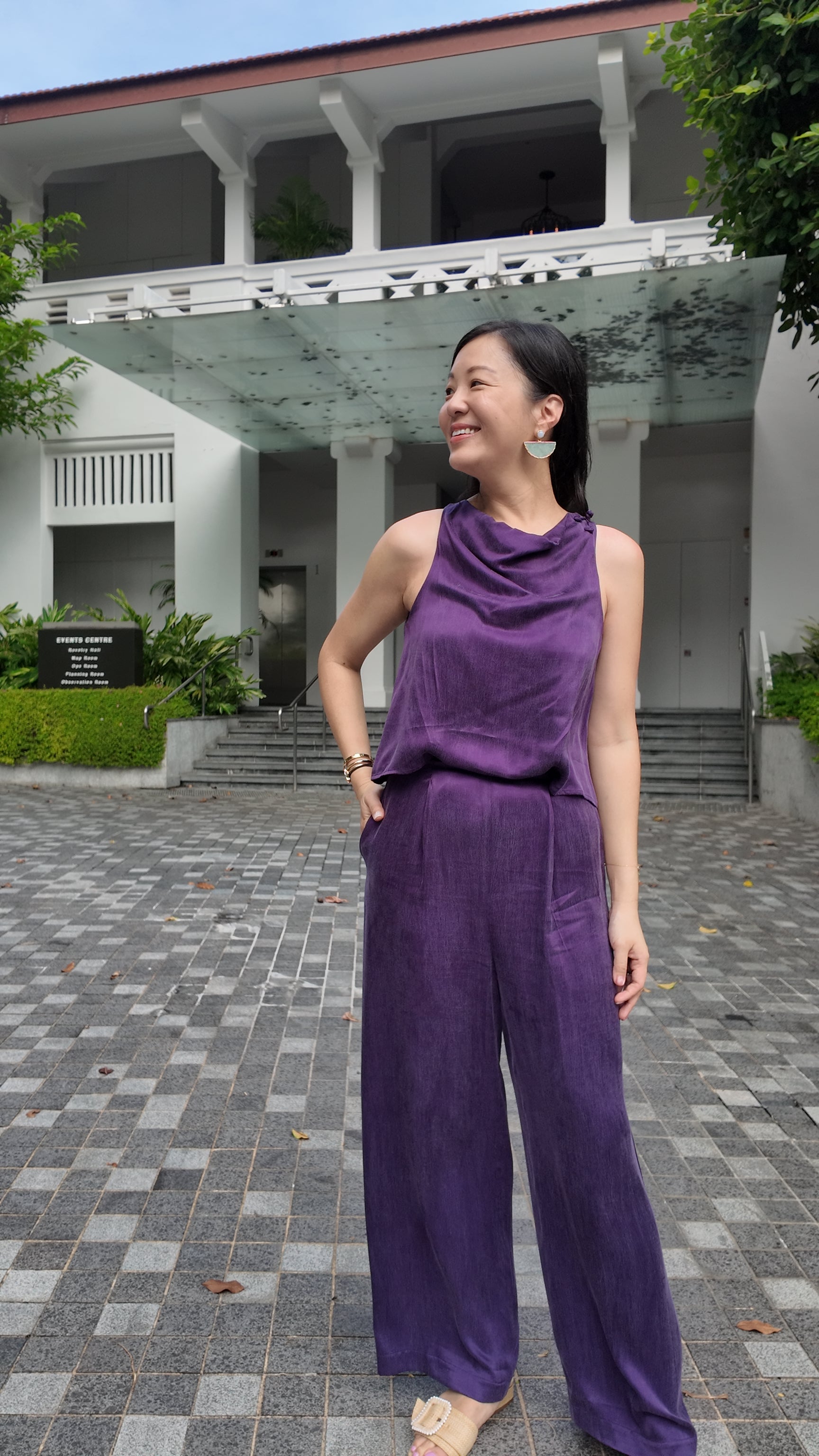 Jess Cupro Jumpsuit - Garnet / Royal Purple / Black