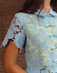 Bianca Lace Crop Top - Dusty Blue