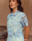 Bianca Lace Crop Top - Dusty Blue