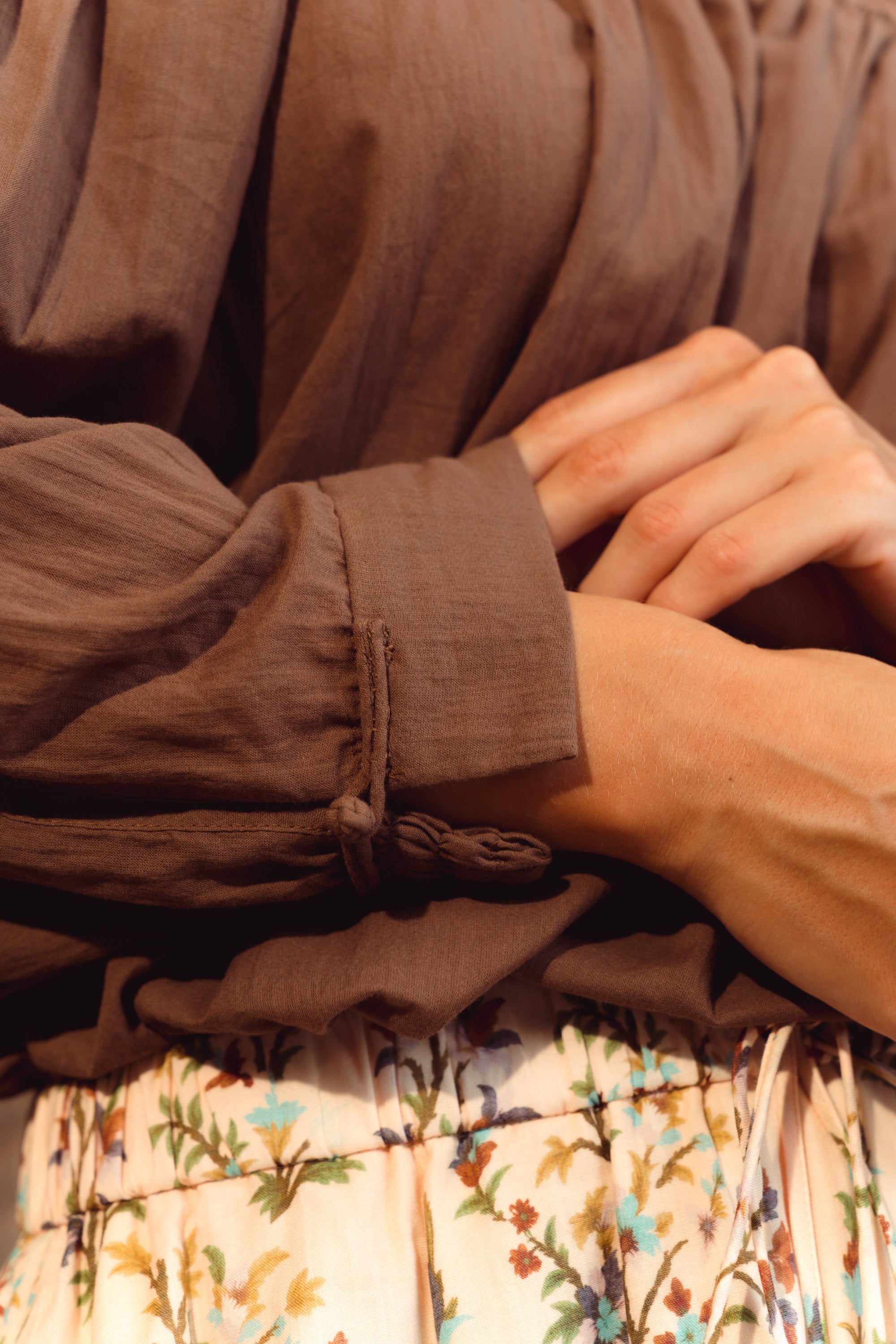 Sediah Smocked Top - Sky Blue / Brown