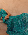 Giselle Pleated Halter Cheongsam - Jade Paisley / Ocean Blue