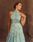 Giselle Pleated Halter Cheongsam - Mint Floral