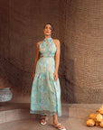 Giselle Pleated Halter Cheongsam - Mint Floral