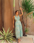 Giselle Pleated Halter Cheongsam - Mint Floral
