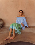 Sediah Smocked Top - Sky Blue / Brown