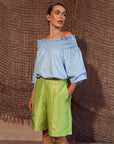 Sediah Smocked Top - Sky Blue / Brown