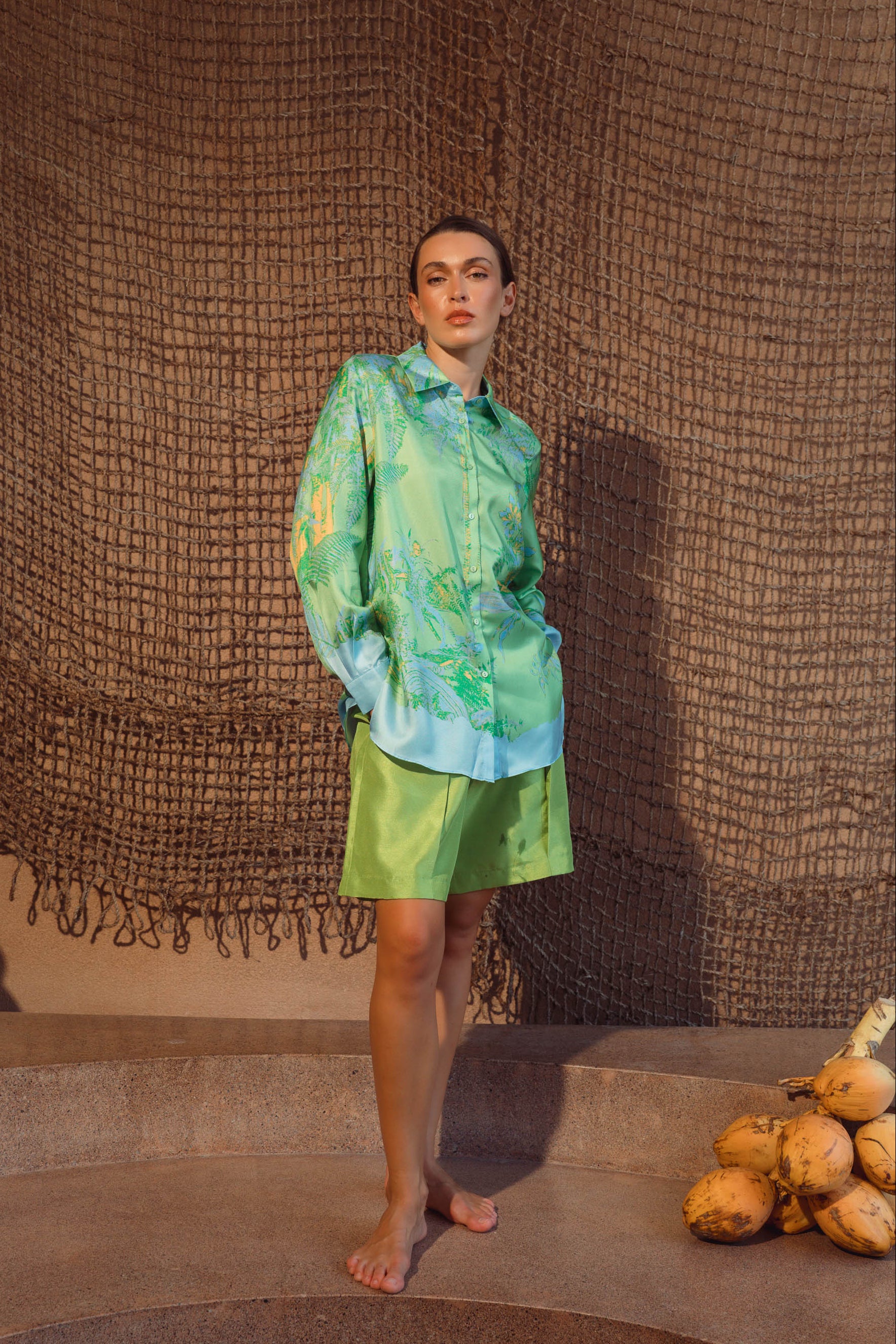 Fern Forest Silk Shirt - Green / Lilac