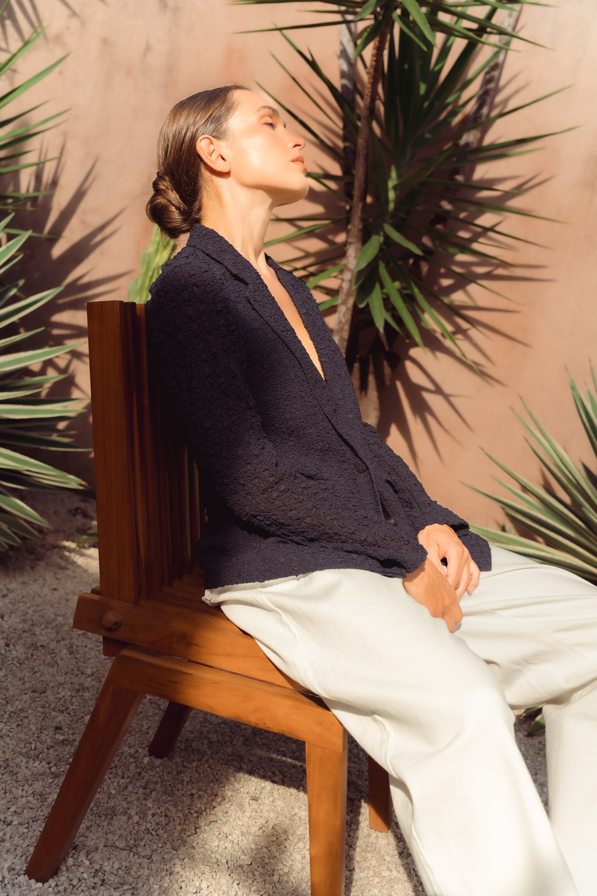 Duxton Silk Blazer - Navy / Brown