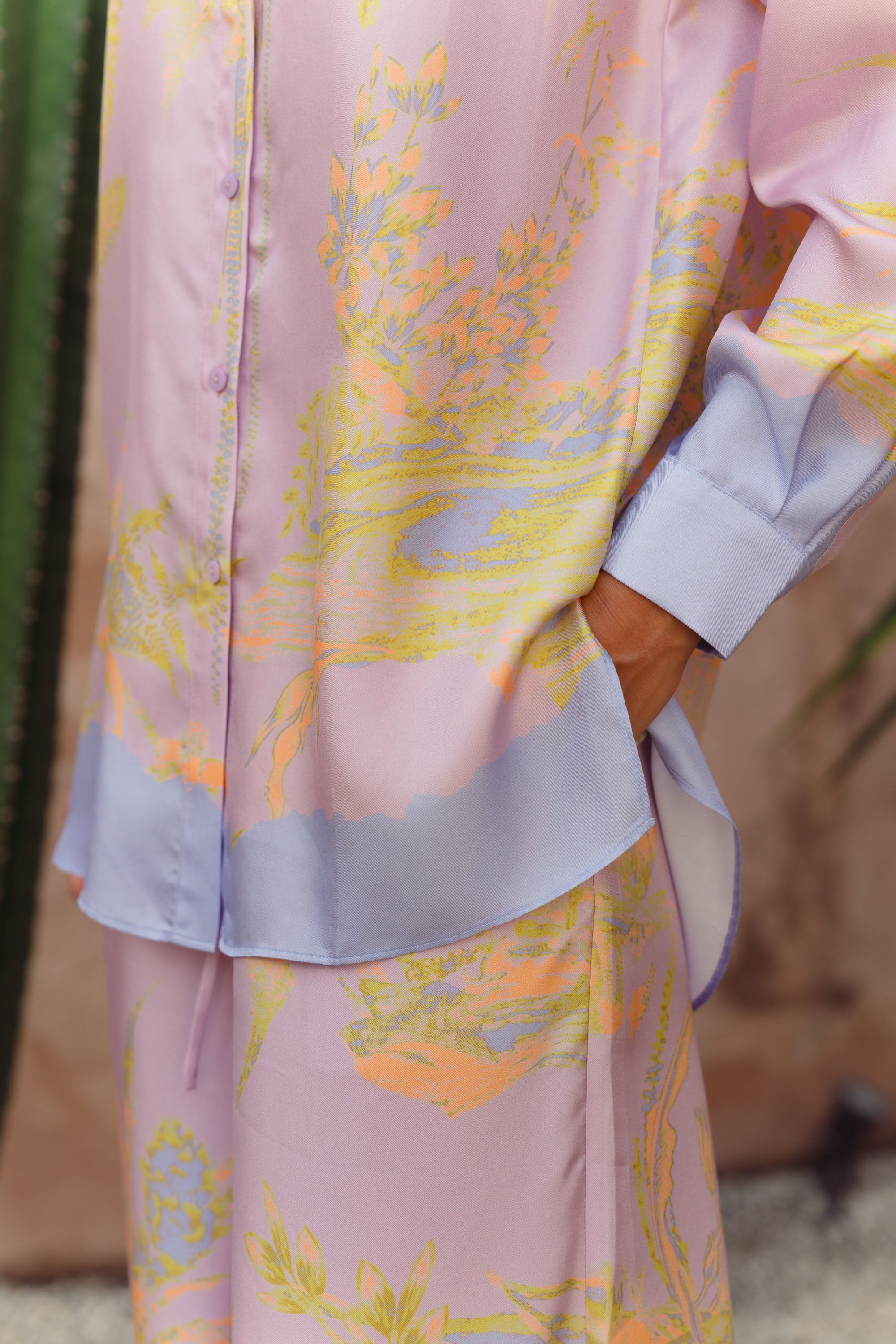Fern Forest Silk Pants - Green / Lilac