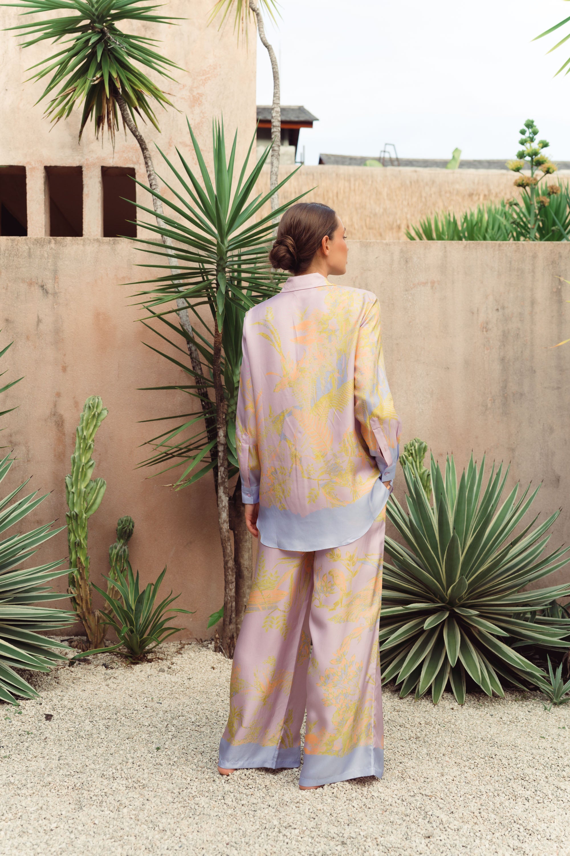 Fern Forest Silk Pants - Green / Lilac
