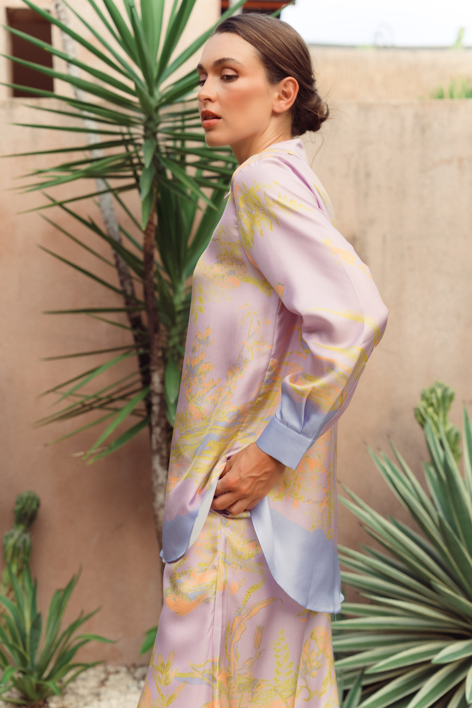 Fern Forest Silk Shirt - Green / Lilac