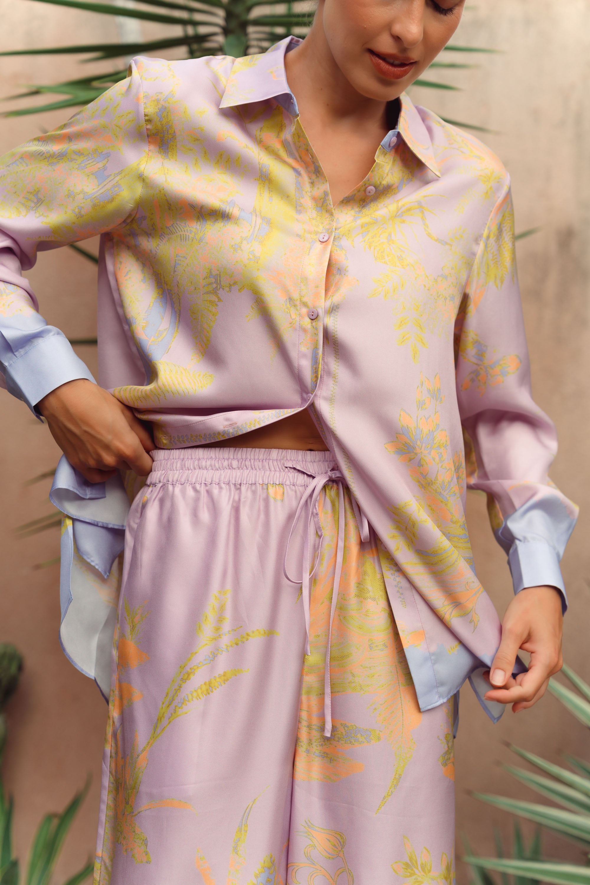 Fern Forest Silk Pants - Green / Lilac