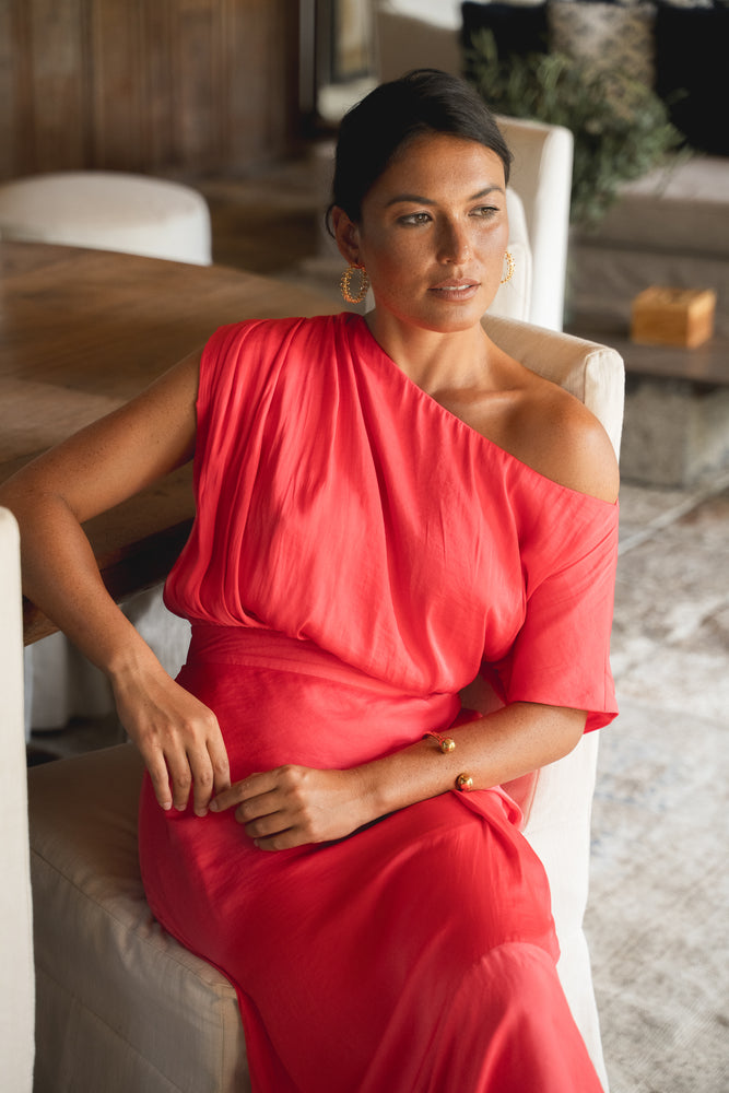 Valencia Asymmetrical Dress - Coral / Tropical