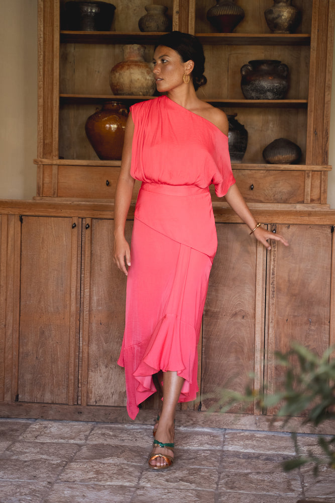 Coral on sale asymmetrical dress