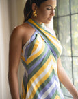 Rhea Halter Maxi Dress - Green-Yellow Paint Strokes / Pink-Yellow Paint Strokes